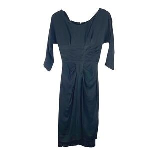 VTG 1950's Maggi Stover Black Ruched Dolman Sleeve Midi Dress Women Size Petite